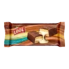Chocolate covered bar cake filled with vanilla