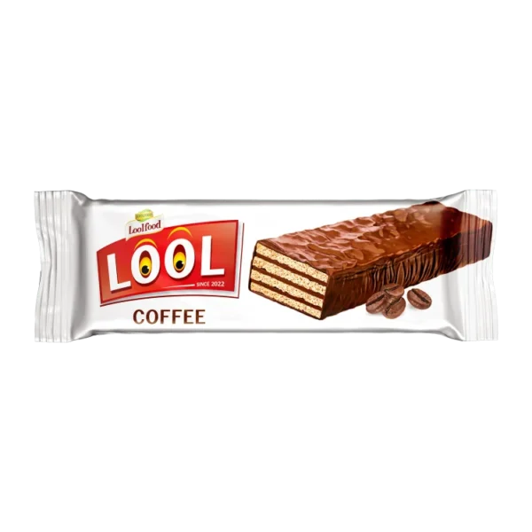 Wafer covered and filled with coffee cream
